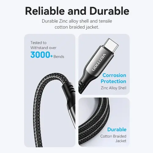 Vention кабел USB2.0 Type-C/Type-C 100W, LED display 2m - CTKBH - image 4