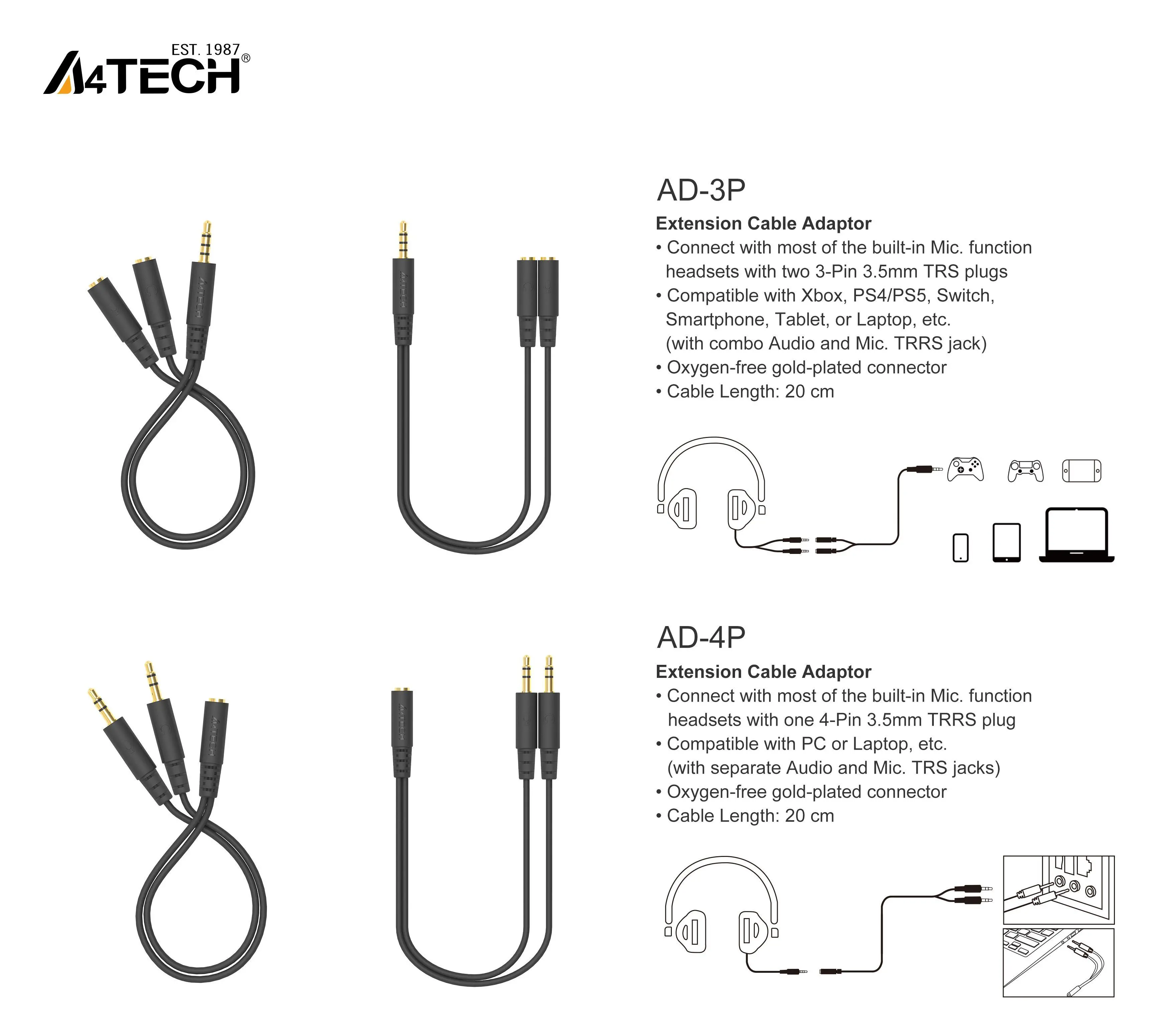 A4Tech Адаптер AD-3P 3.5mm жак мъжко - 2 х 3.5мм жак женско - image 2