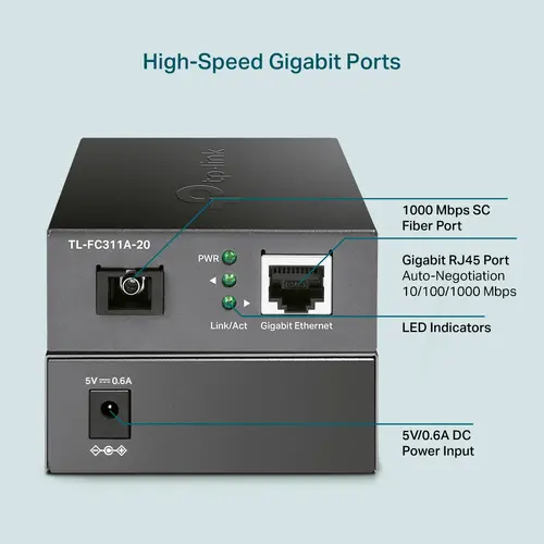 Конвертор TP-LINK FC311A-20, 1GbE RJ45 към Gigabit SM SC,Rx1310/Tx1550nm 20km - image 4