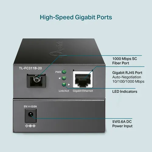 Конвертор TP-LINK FC311B-20 1GbE RJ45 към Gigabit SM SC,Tx1310/Rx1550nm 20km - image 4