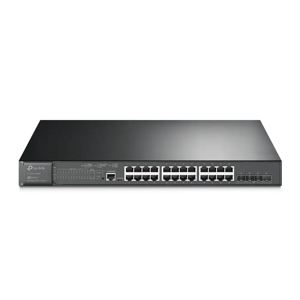 Switch TP-LINK SG3428XMP, 24 porturi Gbit PoE+ L2+, 4 sloturi 10GE SFP+, 384W