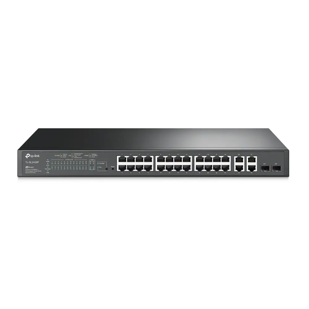 Switch TP-LINK SL2428P, 24xFE RJ45, 4xGbE, 2xcombo SFP, gestionabil, PoE 250W
