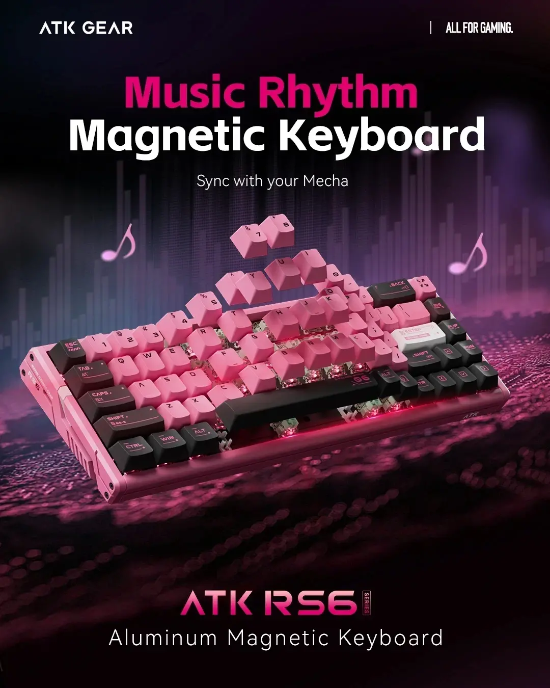 ATK професионална геймърска механична клавиатура Professional Gaming Mechanical Keyboard RS6 Ultra - 8K, TTC RGB Magneto [Linear] - Sakura Warrior - image 6