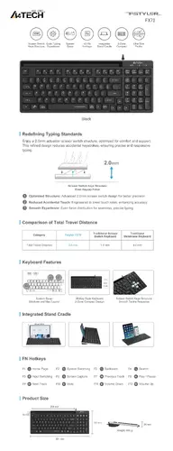 A4tech Fstyler FX70 Жична клавиатура, ниско профилна, ножична технология, кирилизирана, черна - image 3