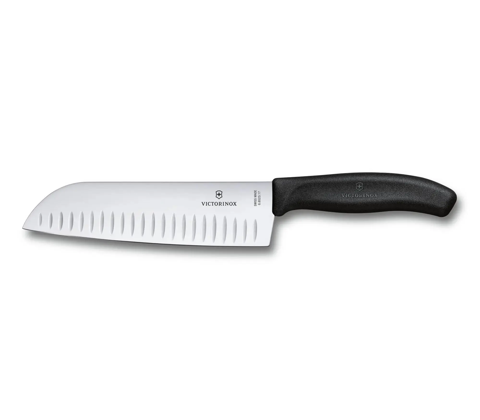 Μαχαίρι κουζίνας Victorinox Swiss Classic Santoku Knife, οδοντωτή λεπίδα 170 mm, μαύρο, blister