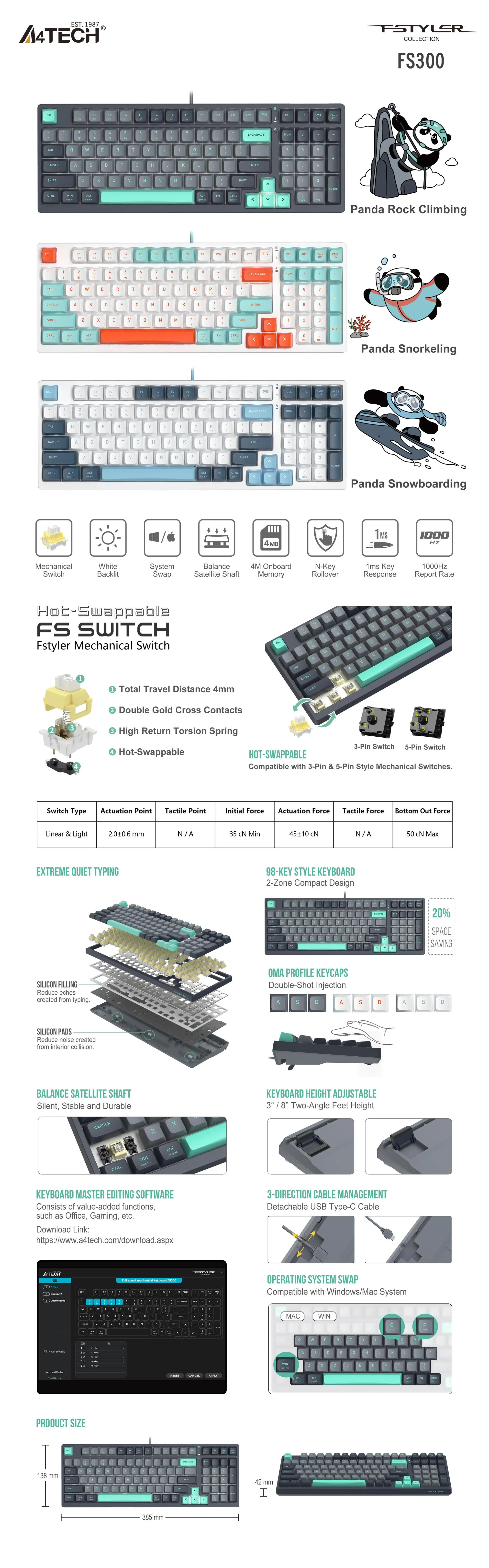 A4tech Fstyler FGS300 Panda Rock Механична TKL кирилизирана - image 3