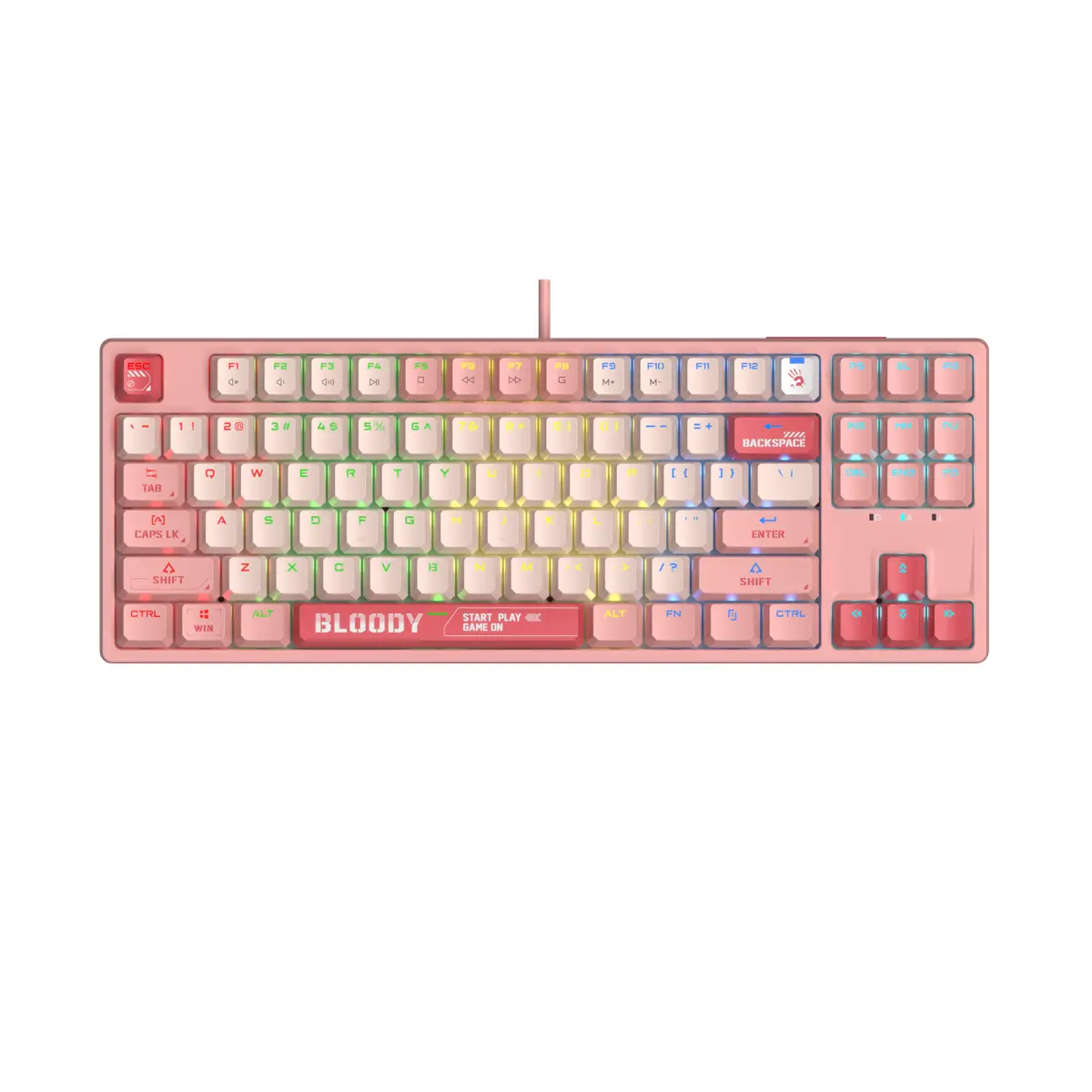 A4tech Gaming μηχανικό πληκτρολόγιο Bloody Energy Pink S87 BLMS TKL RGB Backlit red switch, USB