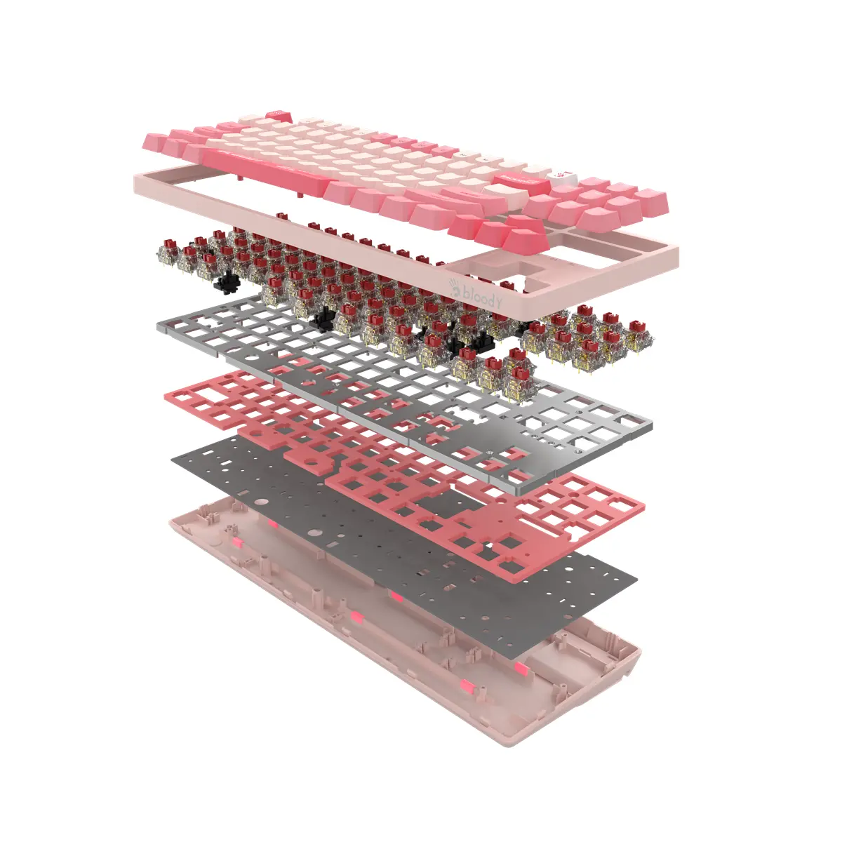 А4tech Геймърска механична  клавиатура Bloody Energy Pink S87 BLMS TKL RGB Backlit red switch , USB - image 2