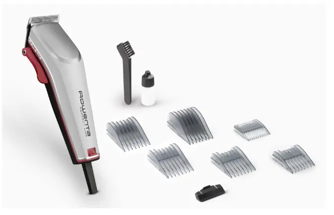 Машинка за подстригване, Rowenta TN1300F0 Hair Clipper Perfect Line 2 silver, 1 speed, 6 fix hair combs, micro setting (0,6-0,9-1.2mm), hair settings (0.6-25mm), heights hair clipper (9),corded, pouch, oil &cleaning brush - image 3