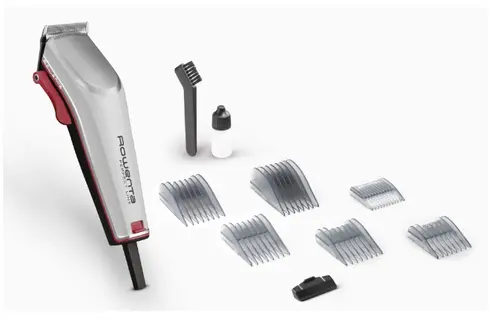 Машинка за подстригване, Rowenta TN1300F0 Hair Clipper Perfect Line 2 silver, 1 speed, 6 fix hair combs, micro setting (0,6-0,9-1.2mm), hair settings (0.6-25mm), heights hair clipper (9),corded, pouch, oil &cleaning brush - image 3