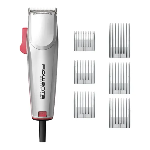 Машинка за подстригване, Rowenta TN1300F0 Hair Clipper Perfect Line 2 silver, 1 speed, 6 fix hair combs, micro setting (0,6-0,9-1.2mm), hair settings (0.6-25mm), heights hair clipper (9),corded, pouch, oil &cleaning brush