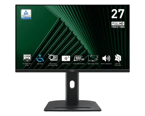 Monitor, MSI PRO MP275PG, 27", 1ms, 100Hz, IPS, 1920x1080 (FHD), 16:9, Plat, Adaptive-Sync, MSI Power Link, EyesErgo, 78% SRGB, AG, 300 nits, 1000:1 - 1