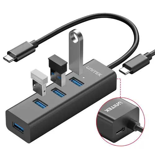 Unitek хъб HUB USB-C 4 port - 4 x USB3.0 Black - Y-3089Z01 - image 1