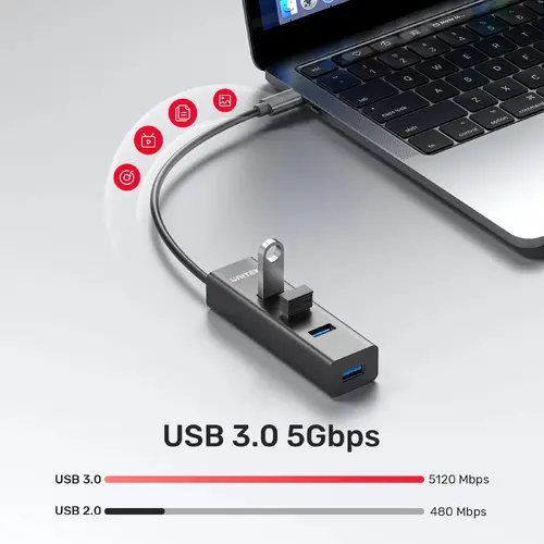 Unitek хъб HUB USB-C 4 port - 4 x USB3.0 Black - Y-3089Z01 - image 3