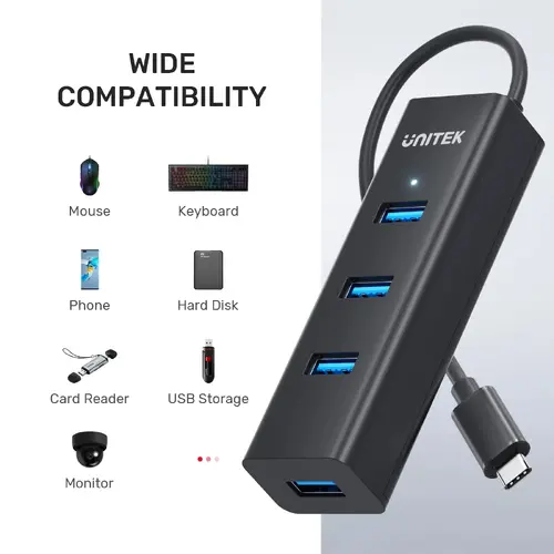 Unitek διανομέας HUB USB-C 4 θυρών - 4 x USB3.0 Μαύρο - Y-3089Z01 - 6