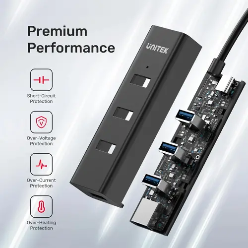 Unitek διανομέας HUB USB-C 4 θυρών - 4 x USB3.0 Μαύρο - Y-3089Z01 - 8