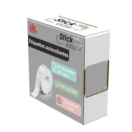 Ролка етикети залепващи за STICK EASY UP21, 14х40мм, 180 бр, Прозрачни - image 1