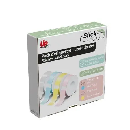 Комплект 4 бр. ролки етикети залепващи за STICK EASY UP21, 4х 180 бр. , розова, жълта, синя, прозрачна - image 1