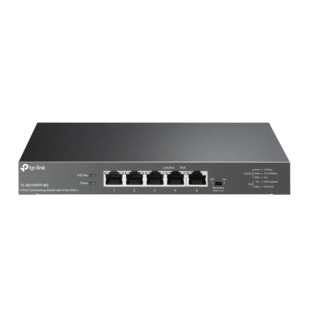 Switch TP-Link TL-SG105PP-M2, 5 porturi 2.5x GbE cu 4 porturi PoE++, negestionabil