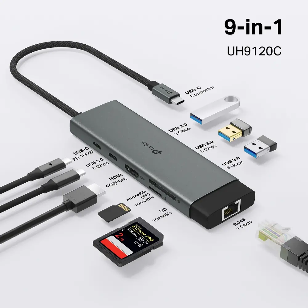Хъб TP-LINK UH9120C, USB Type-C 9 в 1, 1 порт HDMI 4К - image 3