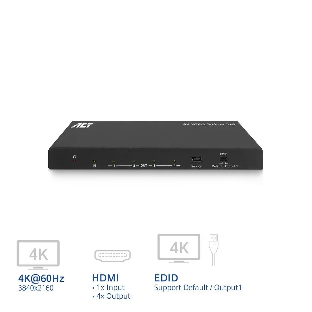ACT HDMI Сплитер AC7832 4К HDMI сплитер, 1 вход.4 HDMI изхода - image 1