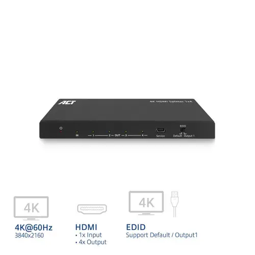 ACT HDMI Сплитер AC7832 4К HDMI сплитер, 1 вход.4 HDMI изхода - image 1