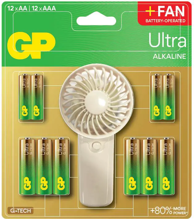 GP SUMMER PACK Алкални батерии ULTRA AA x 12 бр. + ULTRA AAA x 12 бр. + Fan/ Вентилатор/ GP BATTERIES