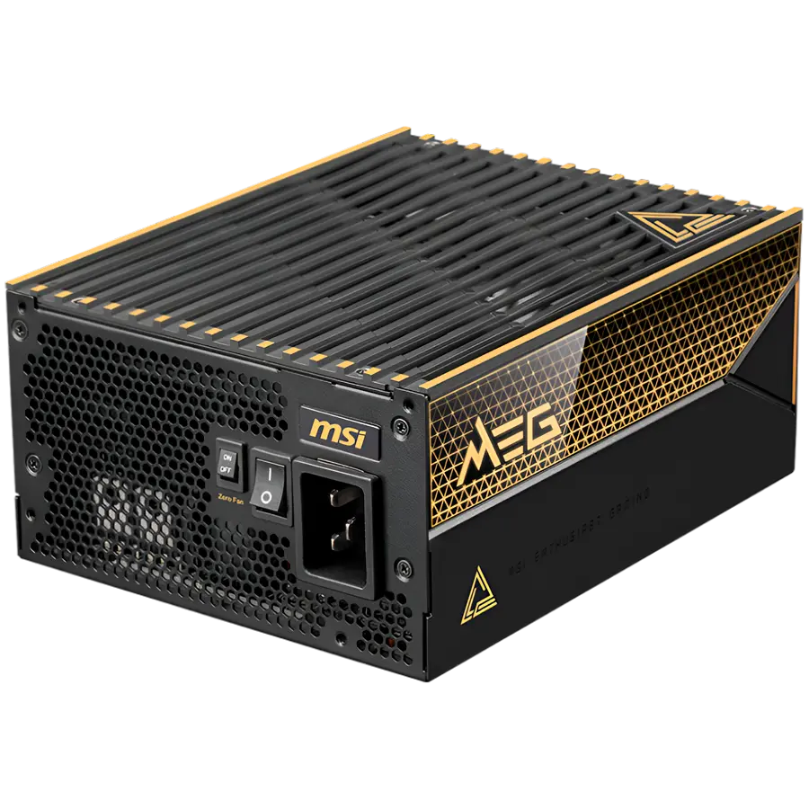MSI MEG Ai1600T PCIE5 Power Supply 1600W, 80 PLUS Titanium, Dual PCIe 5.1 Cables, ATX 3.1, Software Sync, Mystic Light, 135mm Fan, Fan Stop, OCP/OTP/OPP/SCP/OVP/UVP/SIP/NLO, Interleaved PFC, Braided Cables, Dimensions: 190mmx150mmx86mm, 12Y Warranty - image 1