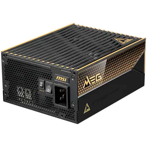 MSI MEG Ai1600T PCIE5 Power Supply 1600W, 80 PLUS Titanium, Dual PCIe 5.1 Cables, ATX 3.1, Software Sync, Mystic Light, 135mm Fan, Fan Stop, OCP/OTP/OPP/SCP/OVP/UVP/SIP/NLO, Interleaved PFC, Braided Cables, Dimensions: 190mmx150mmx86mm, 12Y Warranty - image 1