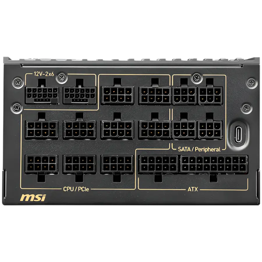 MSI MEG Ai1600T PCIE5 Power Supply 1600W, 80 PLUS Titanium, Dual PCIe 5.1 Cables, ATX 3.1, Software Sync, Mystic Light, 135mm Fan, Fan Stop, OCP/OTP/OPP/SCP/OVP/UVP/SIP/NLO, Interleaved PFC, Braided Cables, Dimensions: 190mmx150mmx86mm, 12Y Warranty - image 2