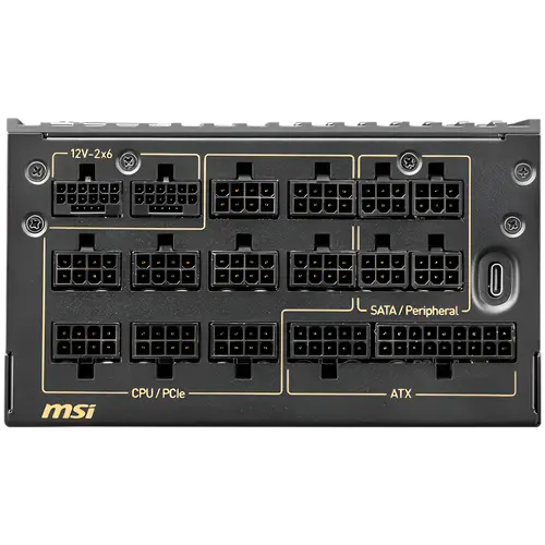 MSI MEG Ai1600T PCIE5 Power Supply 1600W, 80 PLUS Titanium, Dual PCIe 5.1 Cables, ATX 3.1, Software Sync, Mystic Light, 135mm Fan, Fan Stop, OCP/OTP/OPP/SCP/OVP/UVP/SIP/NLO, Interleaved PFC, Braided Cables, Dimensions: 190mmx150mmx86mm, 12Y Warranty - image 2