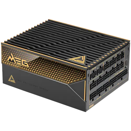MSI MEG Ai1600T PCIE5 Power Supply 1600W, 80 PLUS Titanium, Dual PCIe 5.1 Cables, ATX 3.1, Software Sync, Mystic Light, 135mm Fan, Fan Stop, OCP/OTP/OPP/SCP/OVP/UVP/SIP/NLO, Interleaved PFC, Braided Cables, Dimensions: 190mmx150mmx86mm, 12Y Warranty