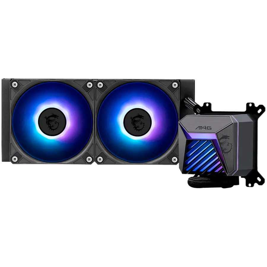 MSI MAG CORELIQUID A15 240, 2x120mm Pre-installed ARGB Daisy Chain Fans, Adjustable Offset Kit, Replacable Top Cover, Copper Base Intel LGA 1700/1851, AMD AM5/AM4, 3Y Warranty