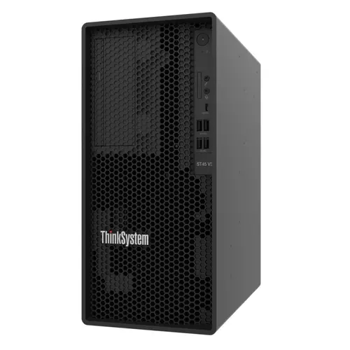 Сървър, Lenovo ThinkSystem ST45 V3, AMD EPYC 4244P (6C 3.8GHz 32MB Cache/65W), No RAID, 2x2TB SATA, 1x16GB, 500W 94% Efficiency, No DVD, 3 year