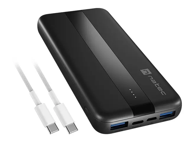 Încărcător, Natec Powerbank Trevi Slim Q V2 10000MAh 2X USB-A 18W + 1X USB-C 20W + cablu USB-C - USB-C