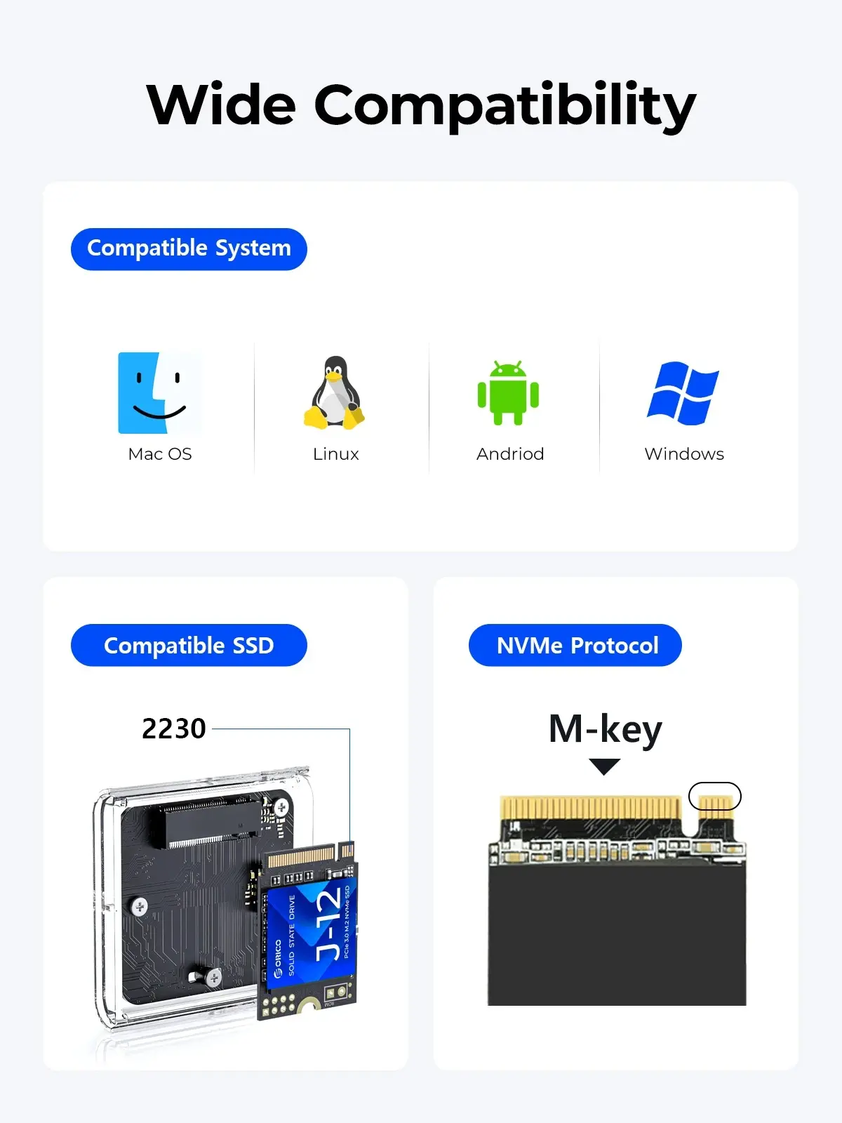 Orico carcasă externă pentru disc Storage - Case - M.2 2230 NVMe - TC20-M2-10G-GY-BP - 10Gbps, Gri - image 6