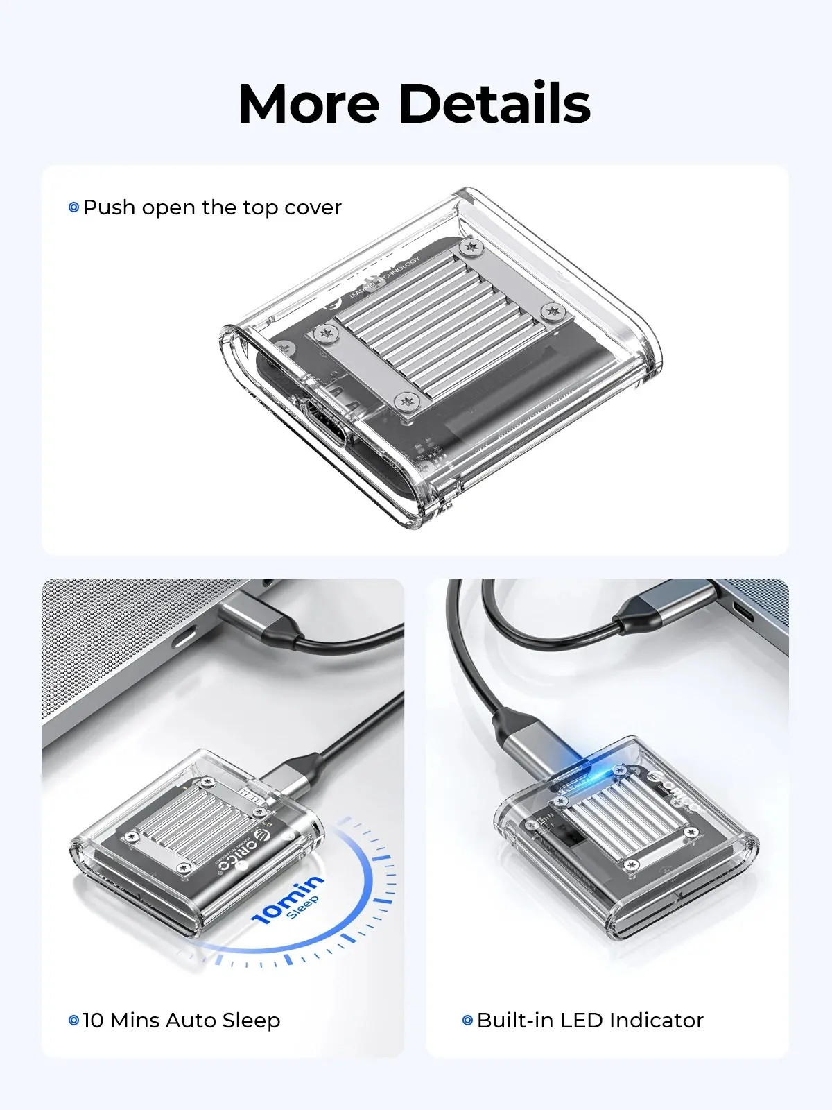 Orico външна кутия за диск Storage - Case - M.2 2230 NVMe - TC20-M2-10G-GY-BP - 10Gbps, Gray - image 9