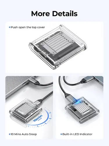 Orico външна кутия за диск Storage - Case - M.2 2230 NVMe - TC20-M2-10G-GY-BP - 10Gbps, Gray - image 9