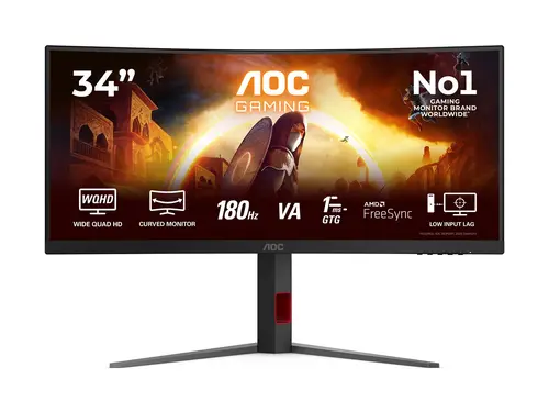 Монитор, AOC CU34G4, 34" Curved 1500R VA WLED, 3440x1440@180Hz, 1ms GtG, 0.5ms MPRT, 300cd m/2, 2500:1, 80M:1 DCR, Adaptive Sync, FlickerFree, Low Blue Light, Tilt, Height Adjust, Swivel, 2xHDMI, DP - image 1