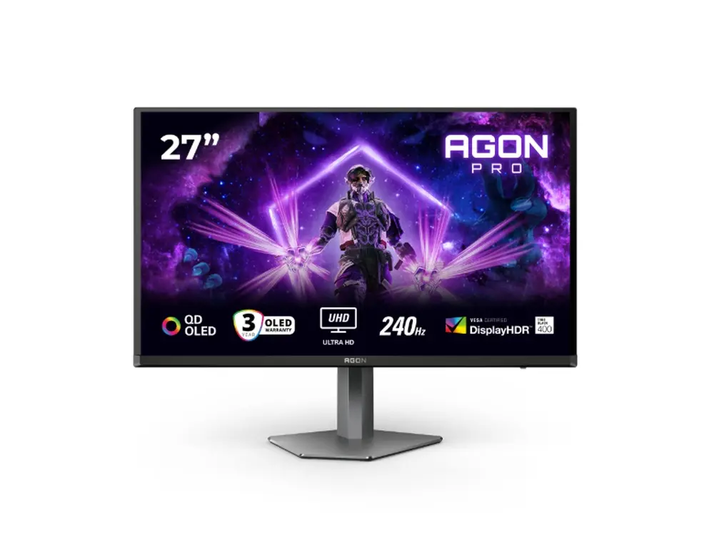 Монитор, AOC AG276UZD, 26.5" QD-OLED, 3840x2160@240Hz, 0.03ms GtG, 1000cd m/2, 1.500.000:1, 80M:1 DCR, Adaptive Sync, FlickerFree, LowBlue Mode, 5Wx2, Tilt, Height Adjust, Pivot, Swivel, 2xHDMI, DP, USB hub, KVM