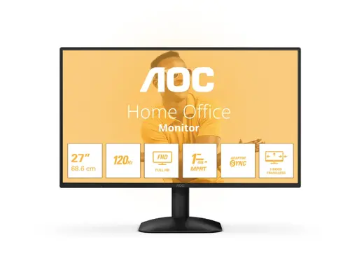 Монитор, AOC 27B31H, 27" IPS WLED, 1920x1080@120Hz, 4ms GtG, 1ms MPRT, 300cd m/2, 1500:1, 20M:1 DCR, Adaptive Sync, FlickerFree, Anti Blue Light, Tilt, D-SUB, HDMI