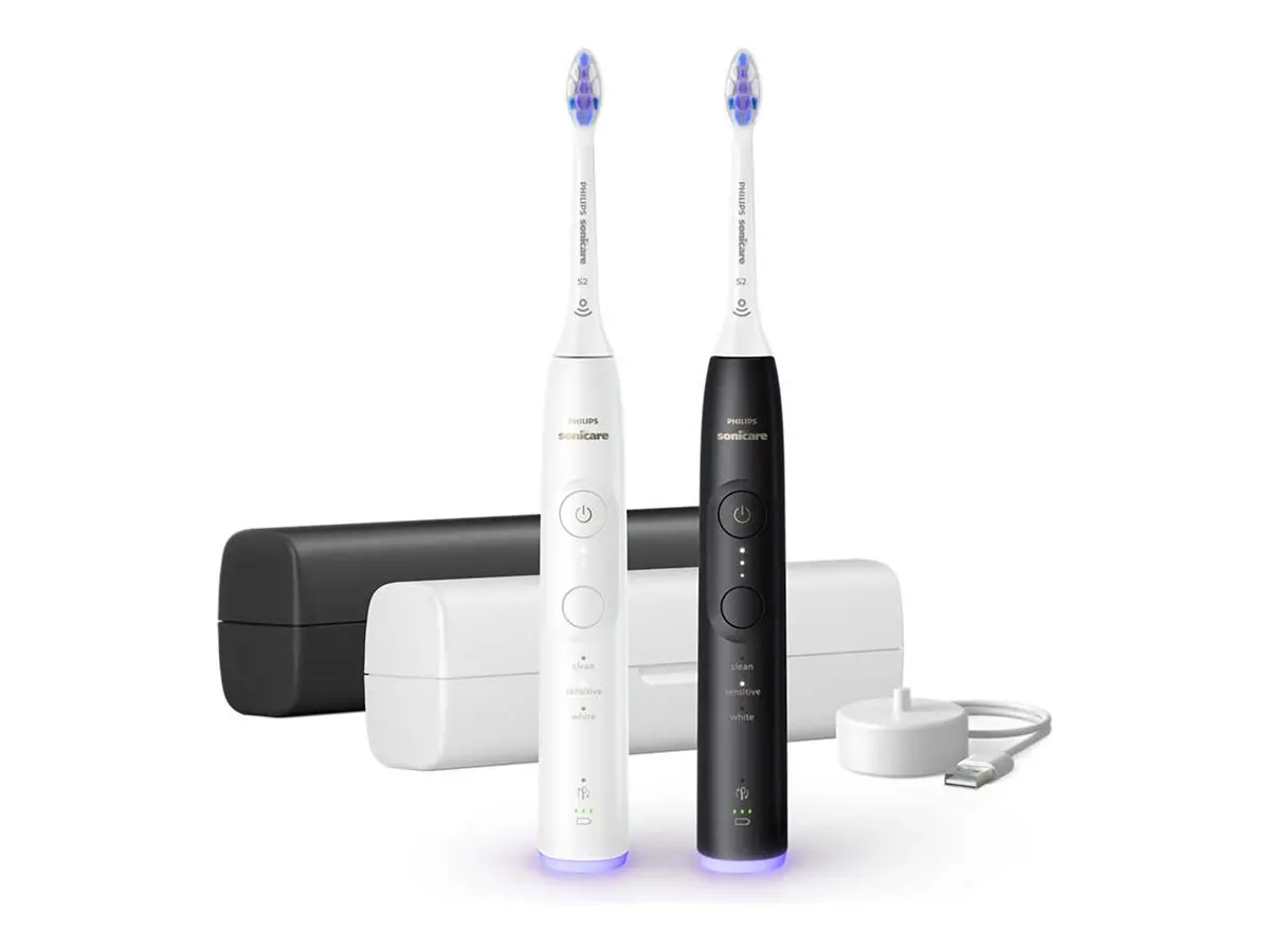 PHILIPS 2бр Sonicare Четка за зъби с акумулаторна батерия 3 режима 3 степени Сензор за натиск калъфи черна и бяла