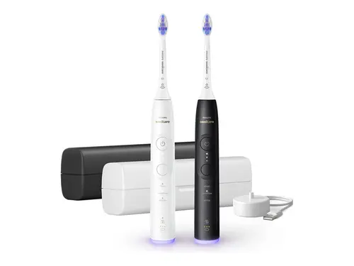 PHILIPS 2бр Sonicare Четка за зъби с акумулаторна батерия 3 режима 3 степени Сензор за натиск калъфи черна и бяла