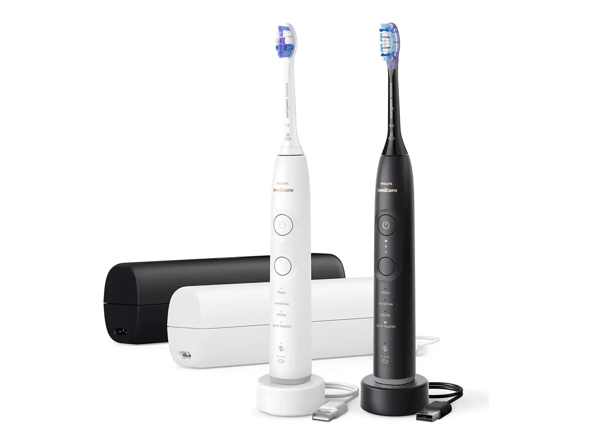 PHILIPS 2бр Sonicare Четка за зъби с акумулаторна батерия 4 режима 3 степени Сензор за натиск калъфи за зареждане черна и бяла