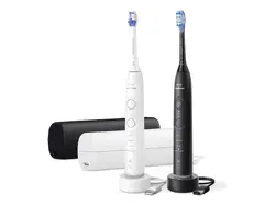 PHILIPS 2бр Sonicare Четка за зъби с акумулаторна батерия 4 режима 3 степени Сензор за натиск калъфи за зареждане черна и бяла