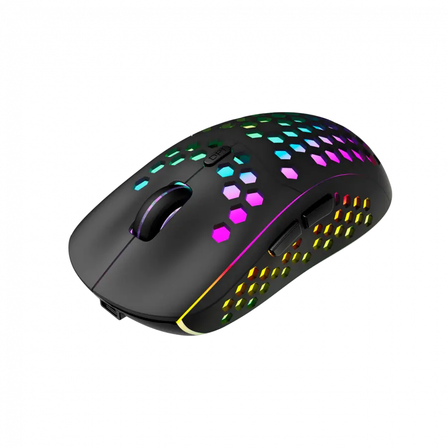 Canyon 7keys Gaming 2.4G wireless mouse, KA8 sensor, DPI up to 1600, rubber coating on panel, Huano 1million switch, 45cm PVC cable, ABS material. 400mAh battery, size: 125.8*63.7*41mm, weight: 95g, Black - image 1