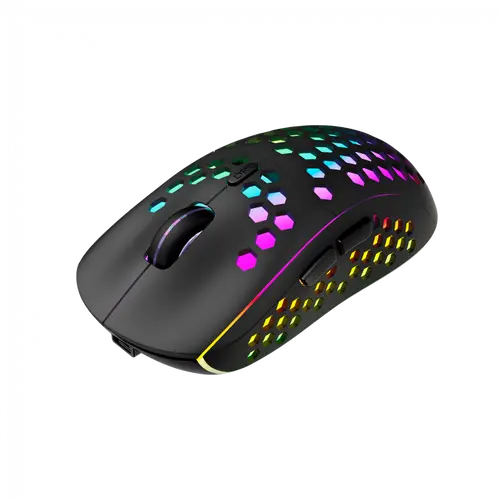 Canyon 7keys Gaming 2.4G wireless mouse, KA8 sensor, DPI up to 1600, rubber coating on panel, Huano 1million switch, 45cm PVC cable, ABS material. 400mAh battery, size: 125.8*63.7*41mm, weight: 95g, Black - image 1
