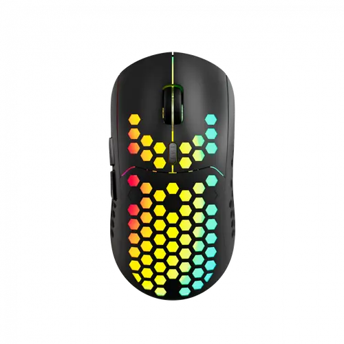 Canyon 7keys Gaming 2.4G wireless mouse, KA8 sensor, DPI up to 1600, rubber coating on panel, Huano 1million switch, 45cm PVC cable, ABS material. 400mAh battery, size: 125.8*63.7*41mm, weight: 95g, Black