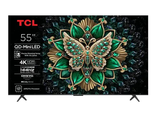 TCL 55inch QD-MiniLED Android 4K TV HDR10+ Dolby Vision Dolby Atmos 2x10W+20W ONKYO 2.1 Hi-Fi System AMD FreeSync Premium Pro