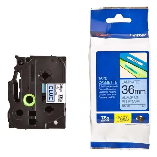 ЛЕНТА ЗА ЕТИКЕТНИ ПРИНТЕРИ BROTHER ТИП TZ - 36 mm x 8 m - BLACK ON BLUE TAPE - PN TZE561 (TZE-561)